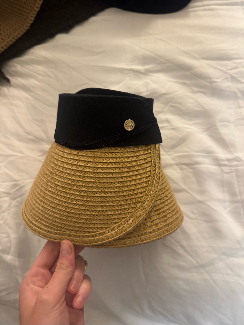 Two-Tone Women's Straw Visor Hat with Black Band